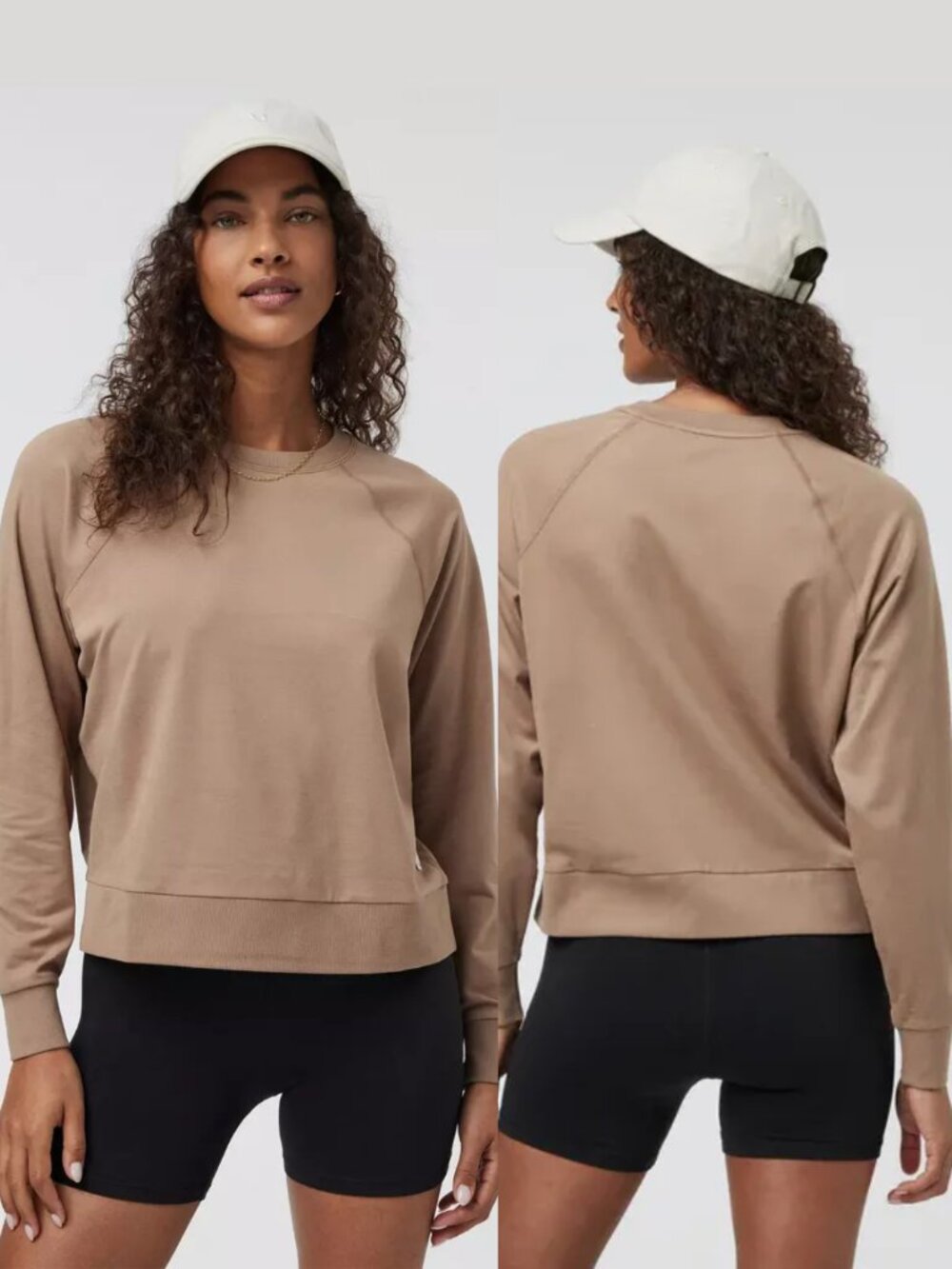 VUORI Long Sleeve Halo Crewneck Tan Sweatshirt Womens XL Athleisure Travel Comfy